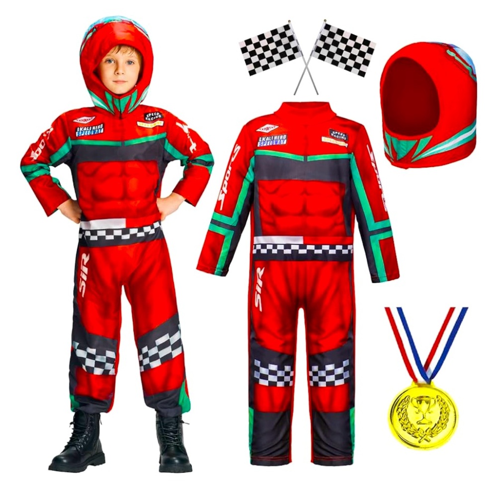 IKALI Racer Driver Costume with Fabric Helmet Racing Fancy Outfit Sz: 3-4T EUC
